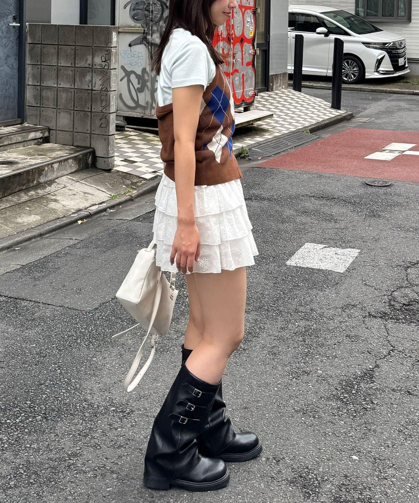 菱格紋掛脖針織背心