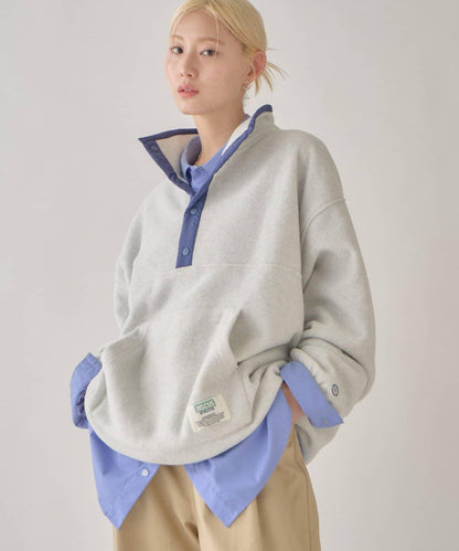 DISCUS 聯名 Oversize 抽繩下襬抓絨套頭衫