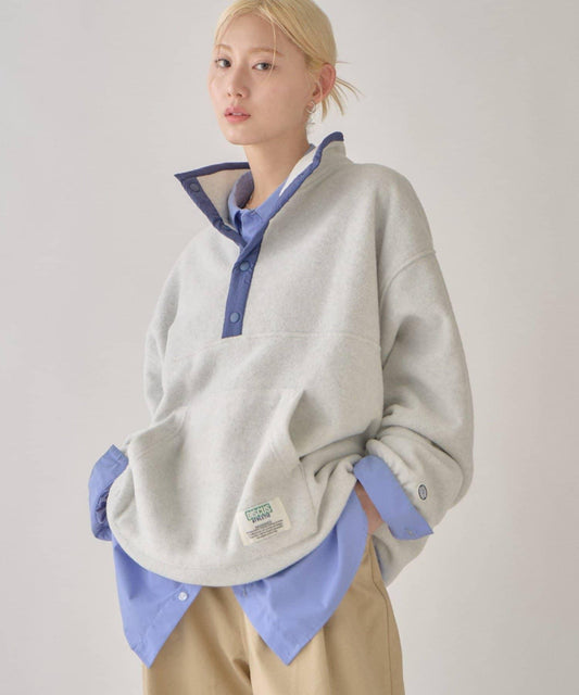 DISCUS 聯名 Oversize 抽繩下襬抓絨套頭衫