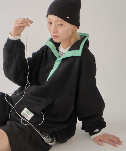 DISCUS 聯名 Oversize 抽繩下襬抓絨套頭衫
