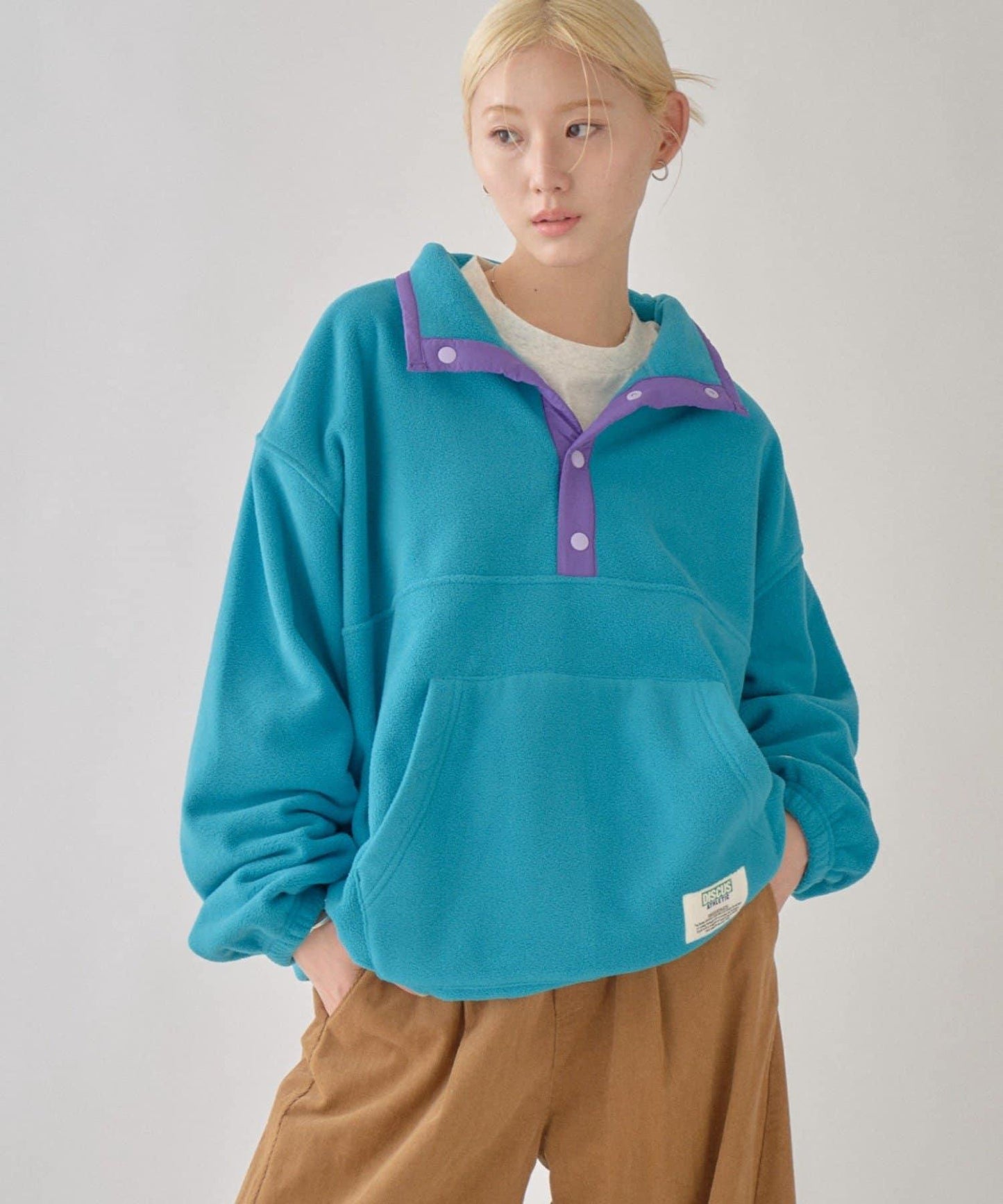 DISCUS 聯名 Oversize 抽繩下襬抓絨套頭衫