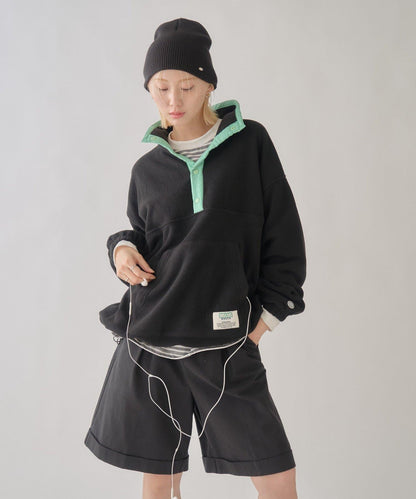 DISCUS 聯名 Oversize 抽繩下襬抓絨套頭衫