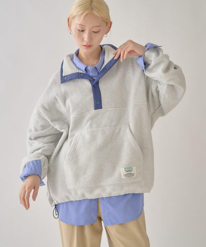 DISCUS 聯名 Oversize 抽繩下襬抓絨套頭衫