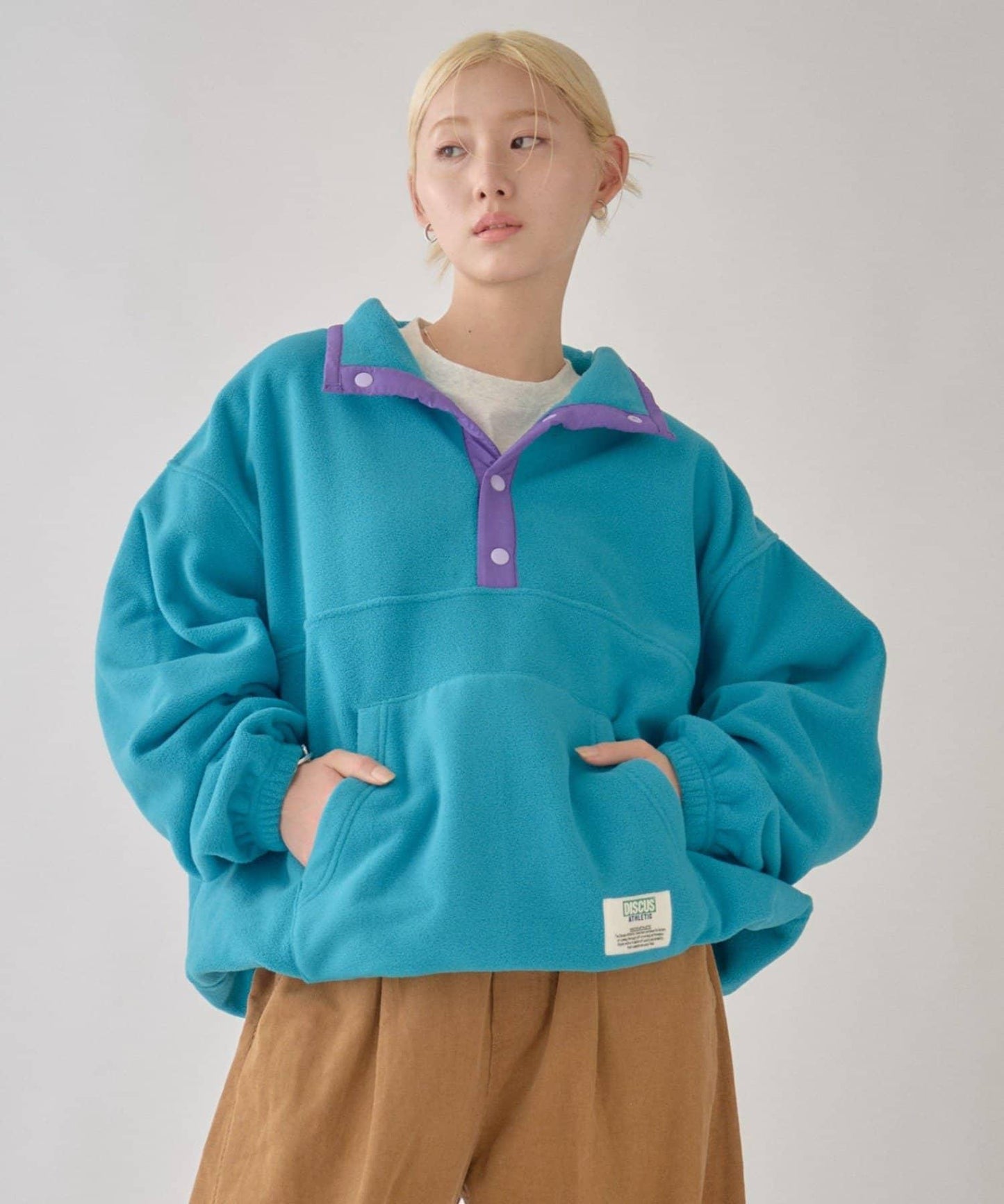 DISCUS 聯名 Oversize 抽繩下襬抓絨套頭衫
