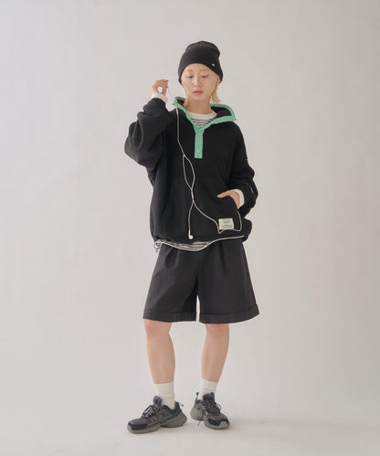 DISCUS 聯名 Oversize 抽繩下襬抓絨套頭衫