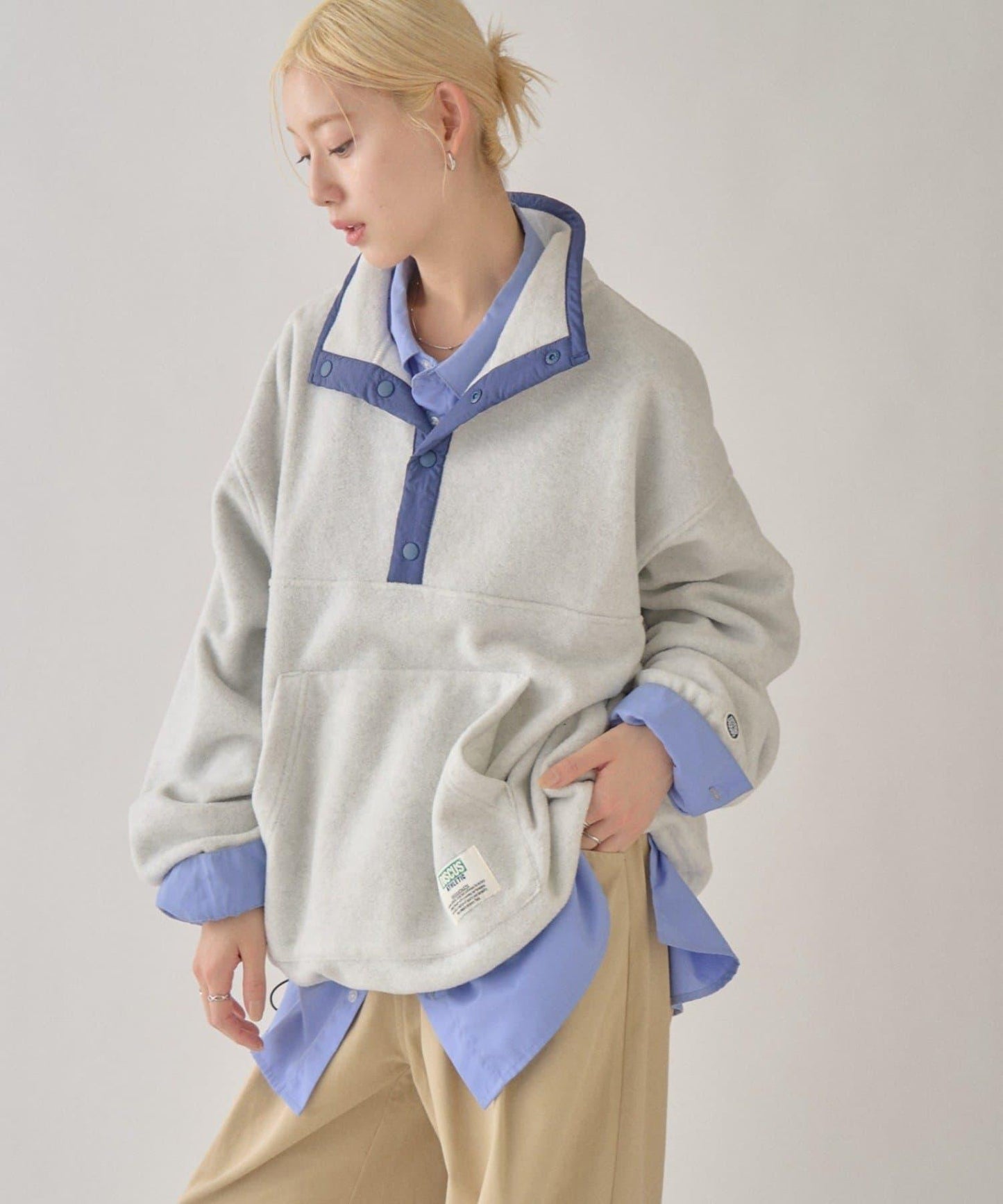 DISCUS 聯名 Oversize 抽繩下襬抓絨套頭衫