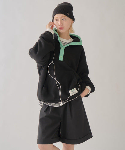 DISCUS 聯名 Oversize 抽繩下襬抓絨套頭衫