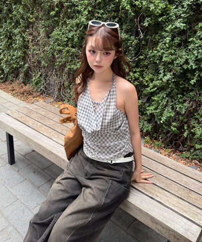 設計拼接牛仔 闊腿牛仔褲