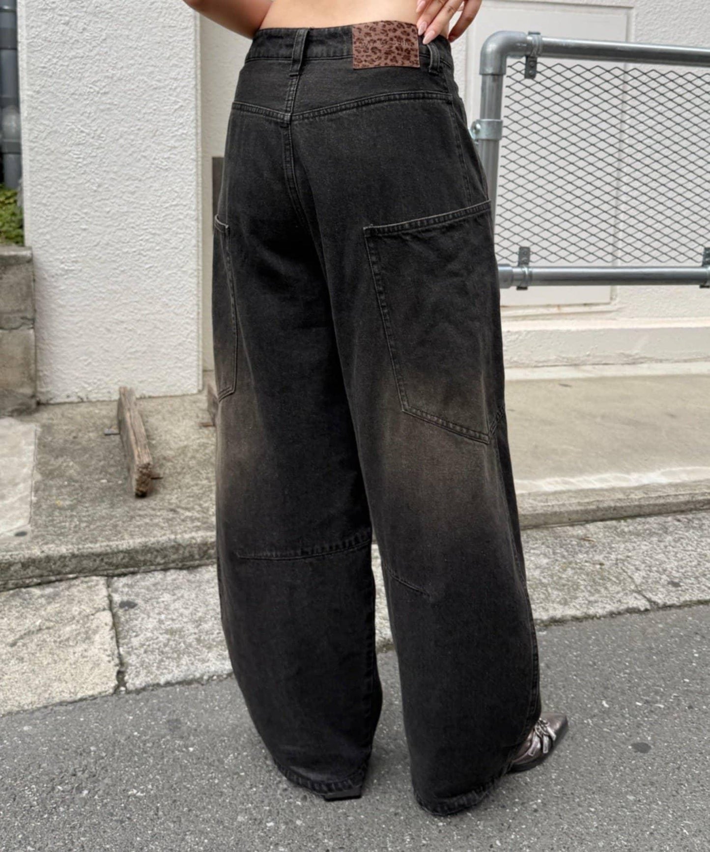設計拼接牛仔 闊腿牛仔褲