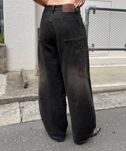 設計拼接牛仔 闊腿牛仔褲