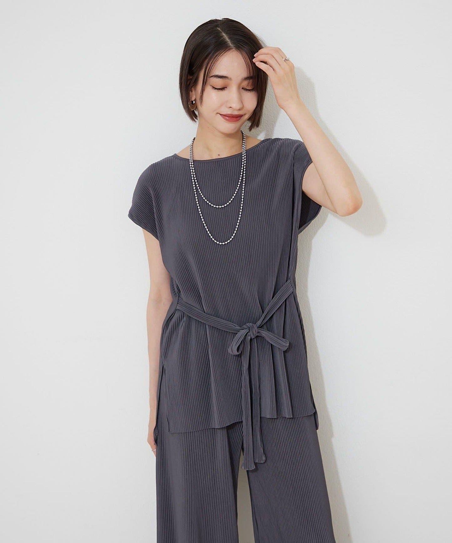 水晶褶皺上衣套裝