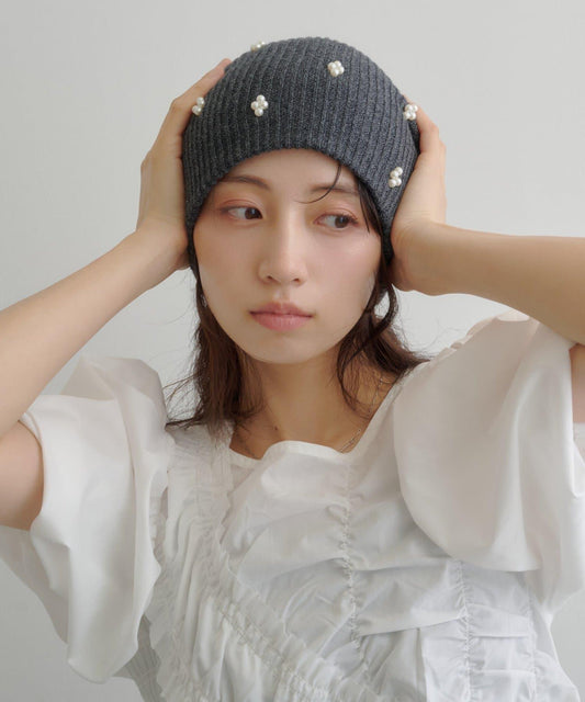 珍珠針織毛線帽