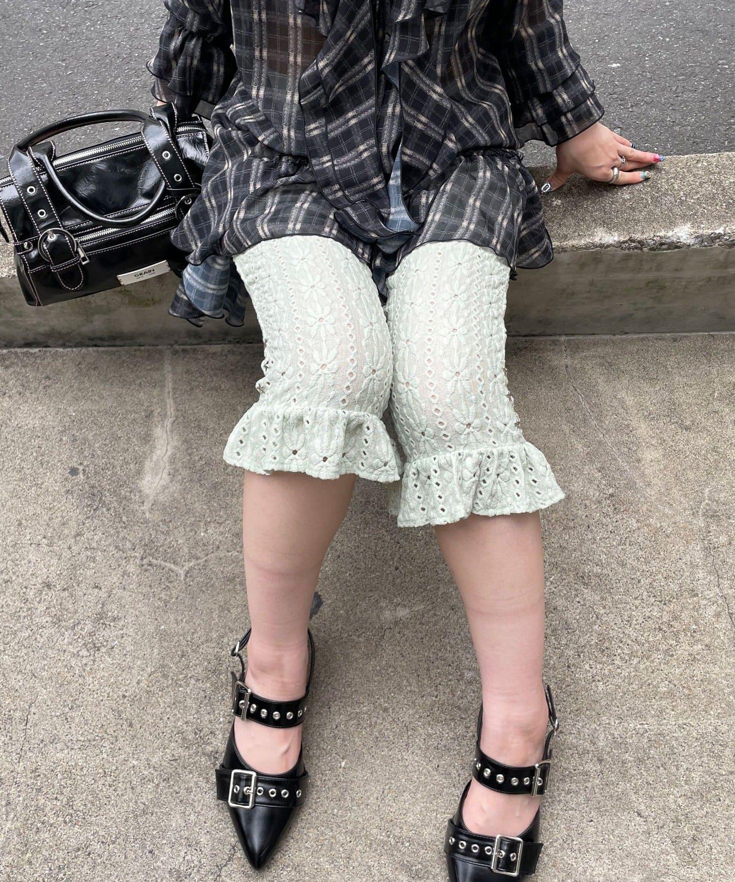 彈力蕾絲七分褲/騎行褲