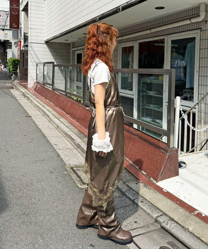緞面印花不對稱吊帶連衣裙