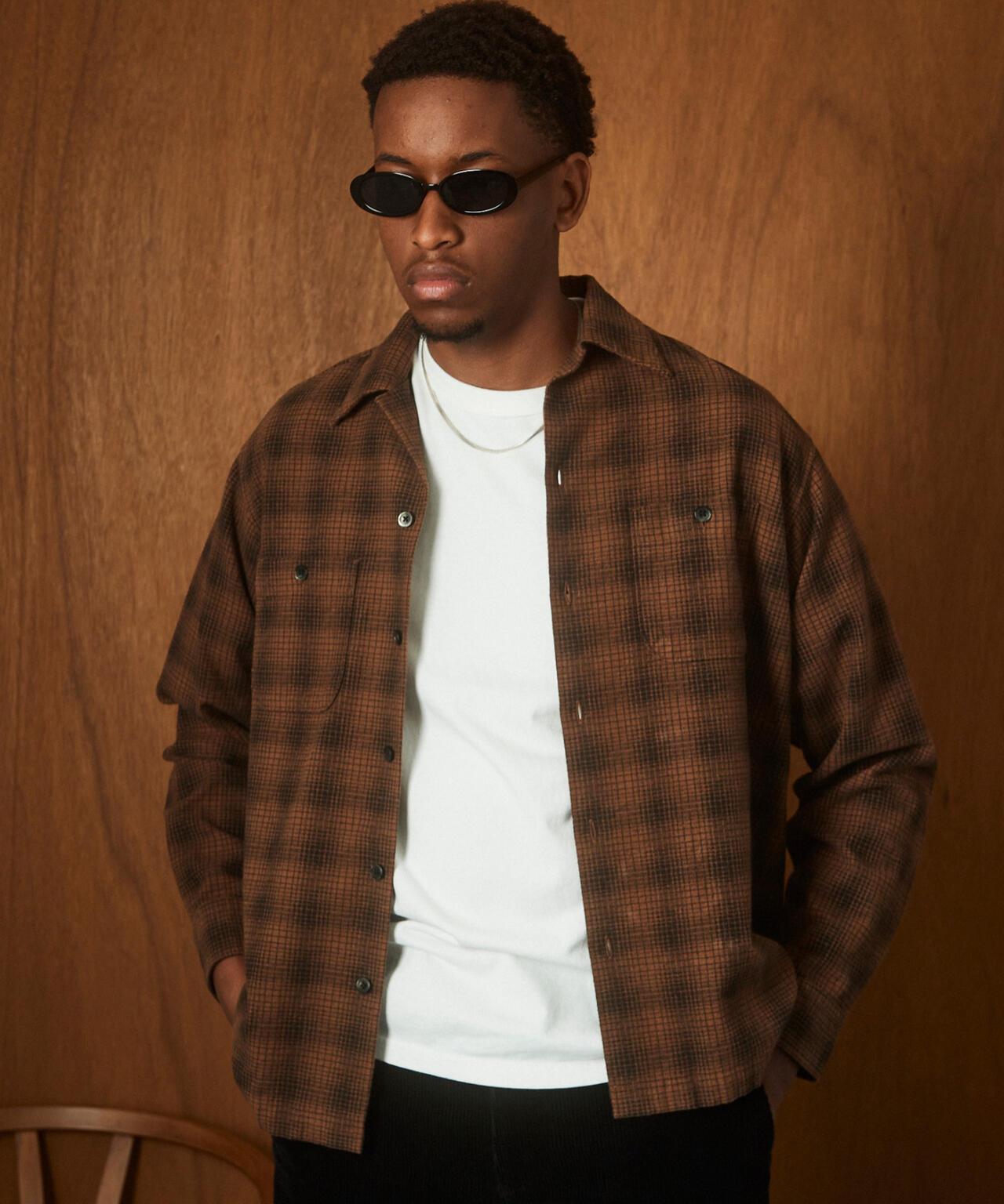 PRINT OMBRE CHECK FLANNEL SHIRT 印花漸變格紋法蘭絨襯衫