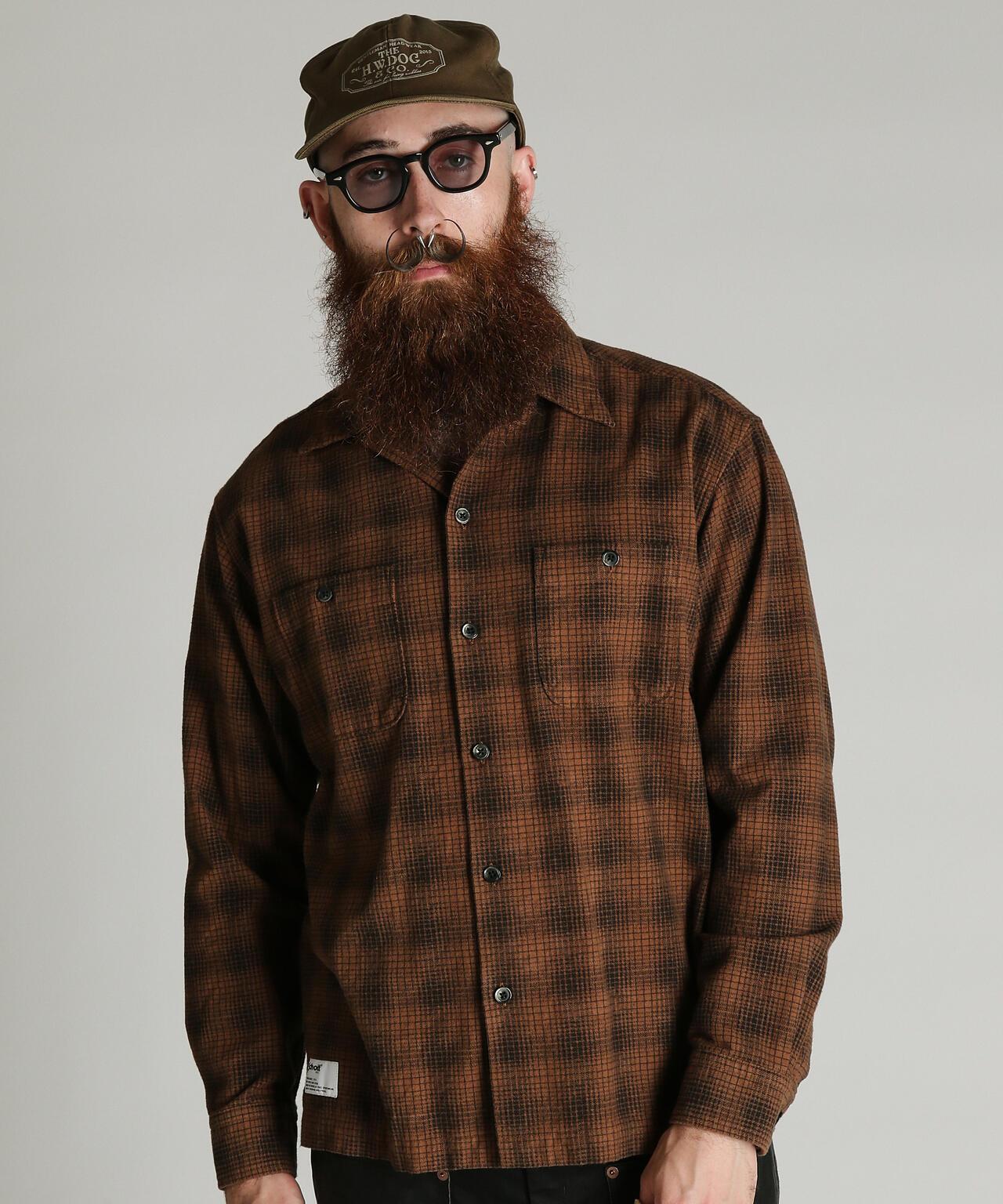 PRINT OMBRE CHECK FLANNEL SHIRT 印花漸變格紋法蘭絨襯衫