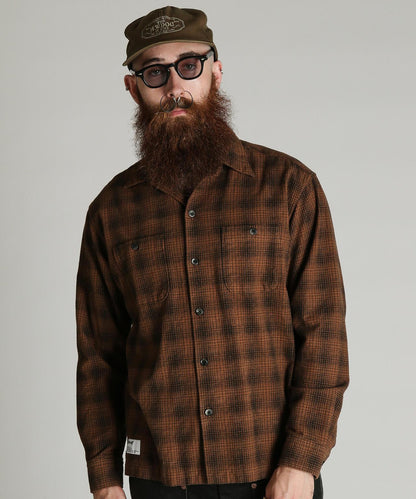 PRINT OMBRE CHECK FLANNEL SHIRT 印花漸變格紋法蘭絨襯衫