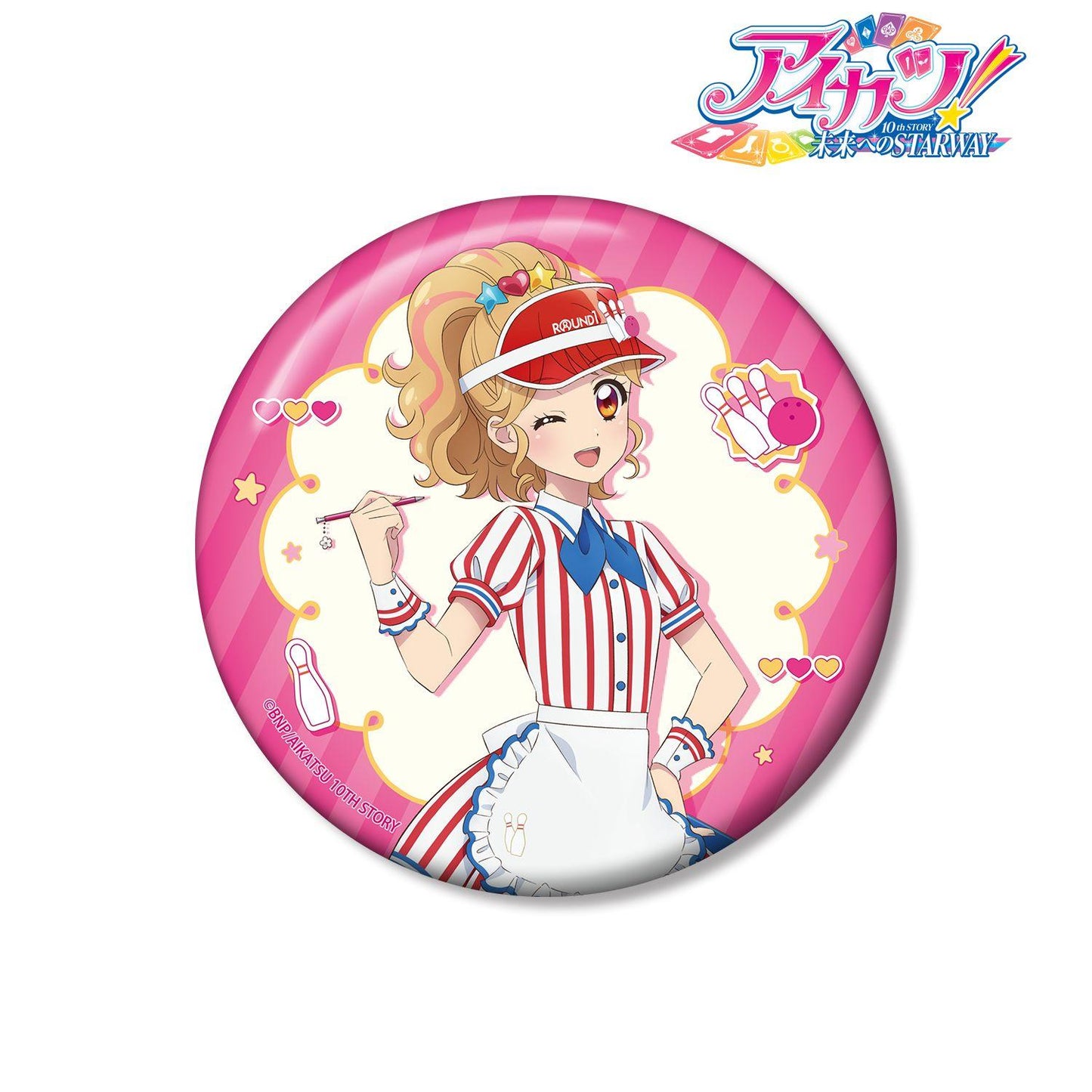アイカツ！ 10th STORY ～未來へのSTARWAY～（偶像活動！ 10th STORY ～通往未來的STARWAY～） 描き下ろし 夏樹みくる レトロストライプver. 100mm徽章