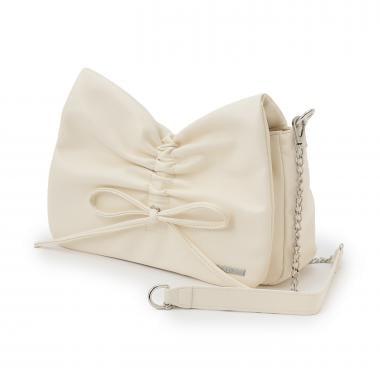 合皮蝴蝶結抽褶單肩包