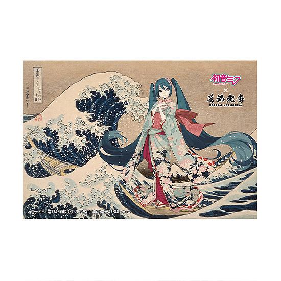 葛飾北斎×《初音未來》_iXima 明信片 神奈川衝浪裡 和服款