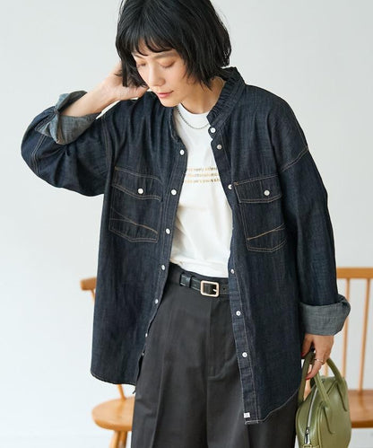 聯名 荷葉邊領 牛仔襯衫