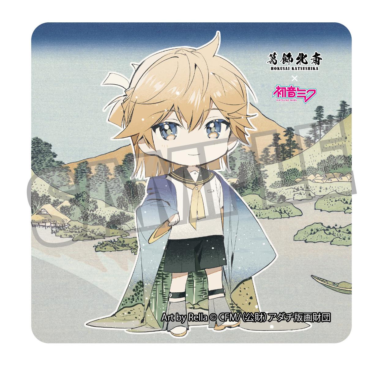 葛飾北斎×《初音未來》 Rella 鏡音レン 迷你角色 甲州三坂水面 貼紙