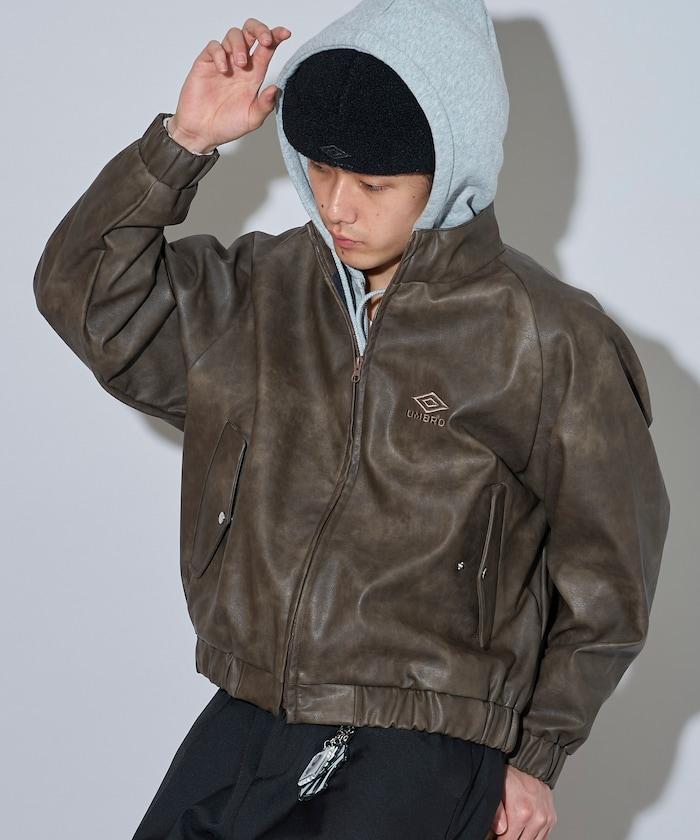 umbro × FREAK'S STORE 聯名款 做舊感 皮革 立領 夾克