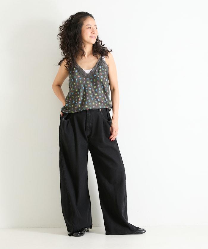 2WAY 花卉圖案 緞面 吊帶衫