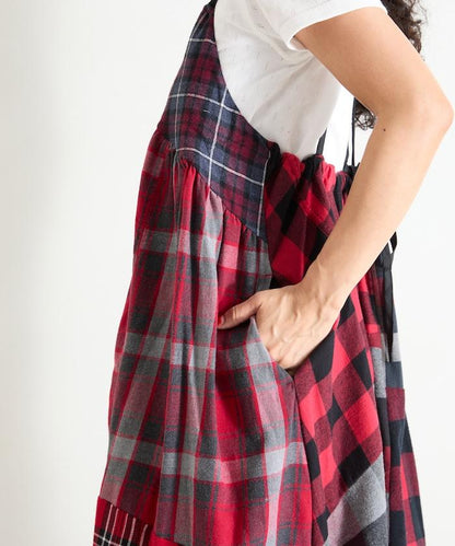 復古改造 格紋 吊帶連衣裙