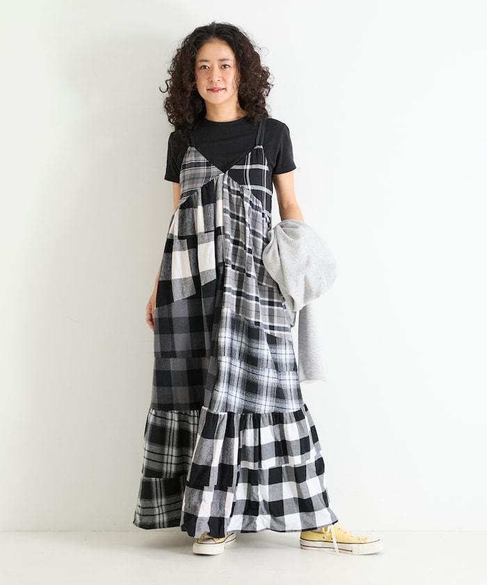 復古改造 格紋 吊帶連衣裙