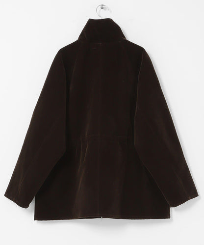 高領絲絨中長款夾克