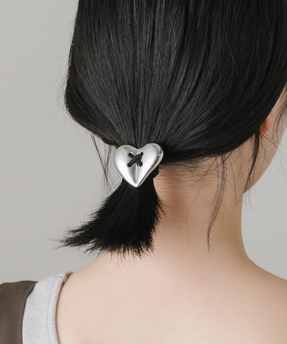 交叉紐扣金屬愛心髮圈