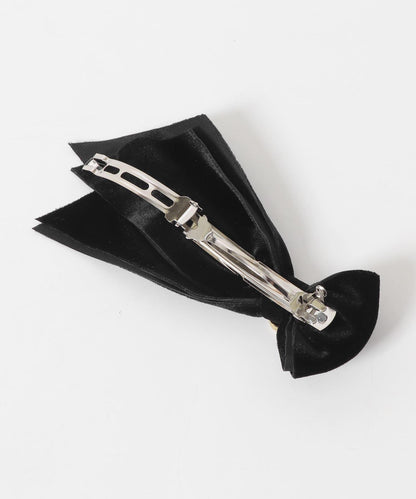 絲絨蝴蝶結金屬髮夾