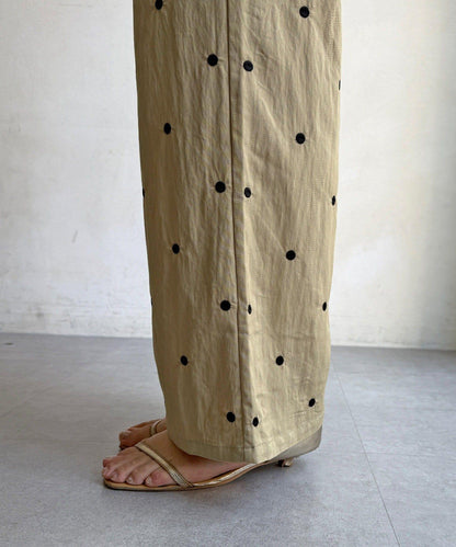 波點刺繡 鬆緊腰褲