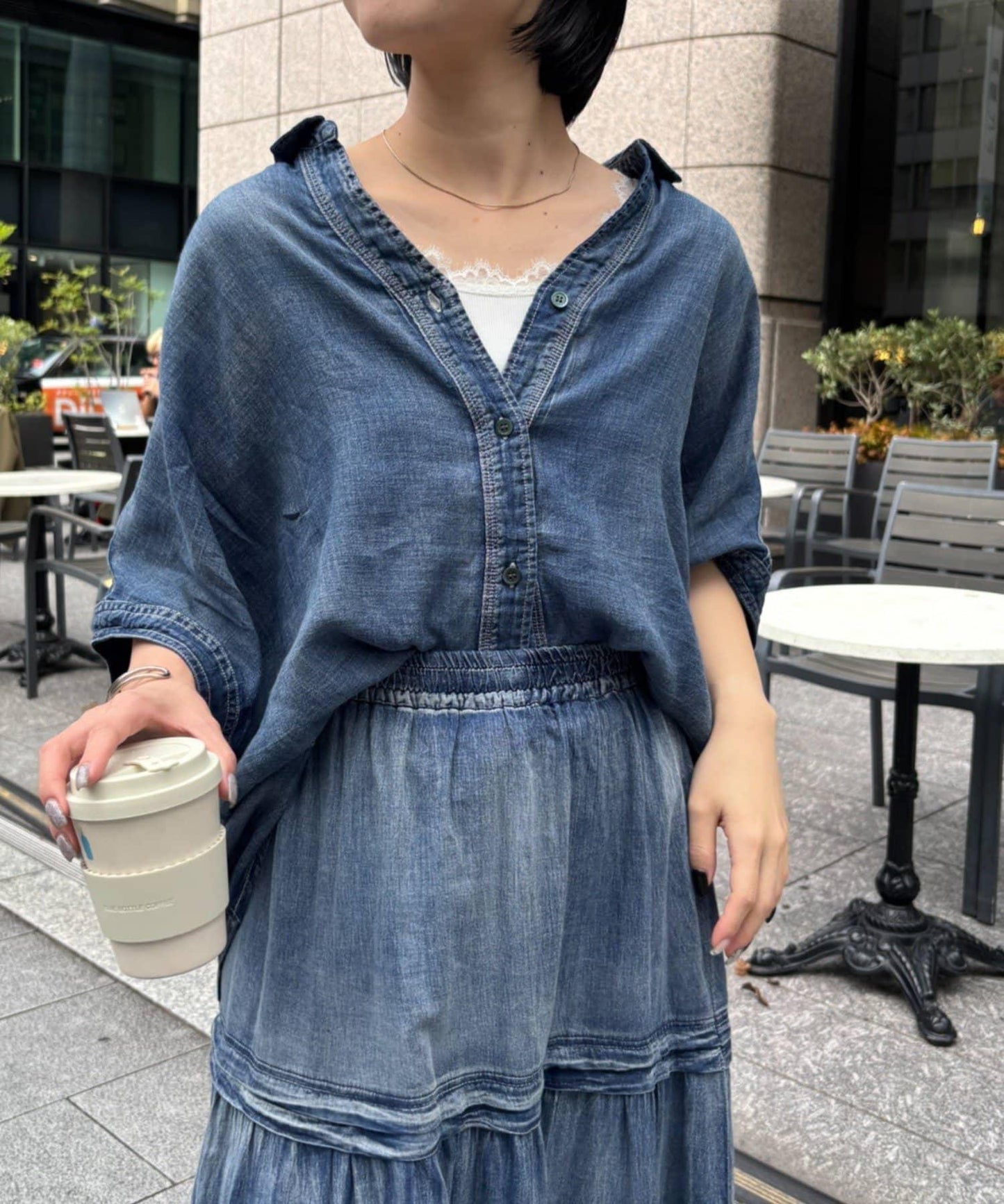 透明牛仔布翻領襯衫