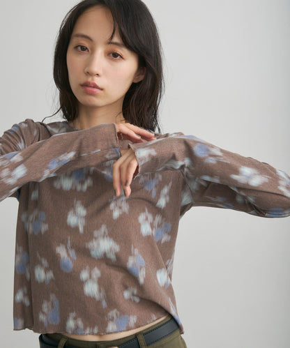 花朵印花純色 ニュアンスブルーム 上衣
