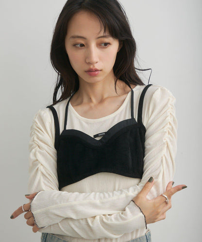 花朵印花純色 ニュアンスブルーム 上衣