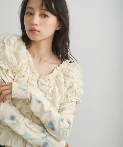 花朵印花純色 ニュアンスブルーム 上衣