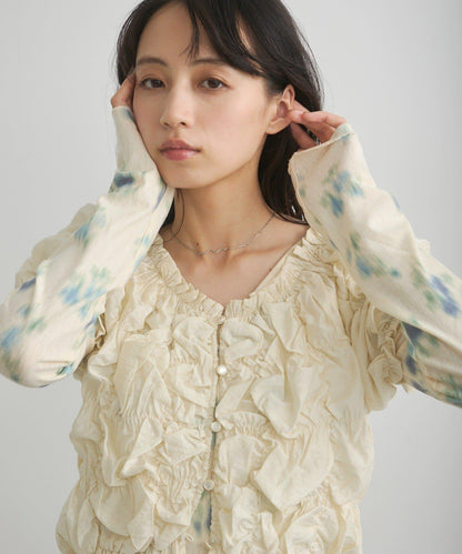 花朵印花純色 ニュアンスブルーム 上衣