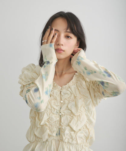 花朵印花純色 ニュアンスブルーム 上衣