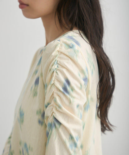 花朵印花純色 ニュアンスブルーム 上衣