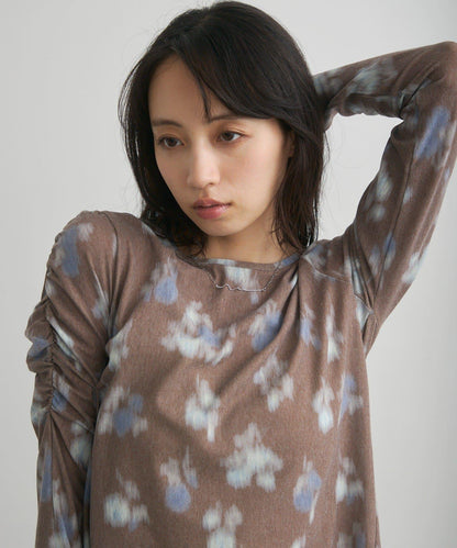 花朵印花純色 ニュアンスブルーム 上衣