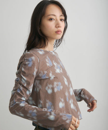 花朵印花純色 ニュアンスブルーム 上衣
