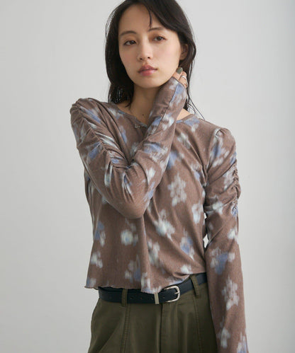 花朵印花純色 ニュアンスブルーム 上衣