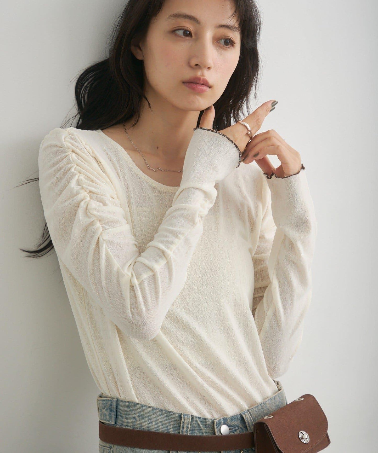 花朵印花純色 ニュアンスブルーム 上衣