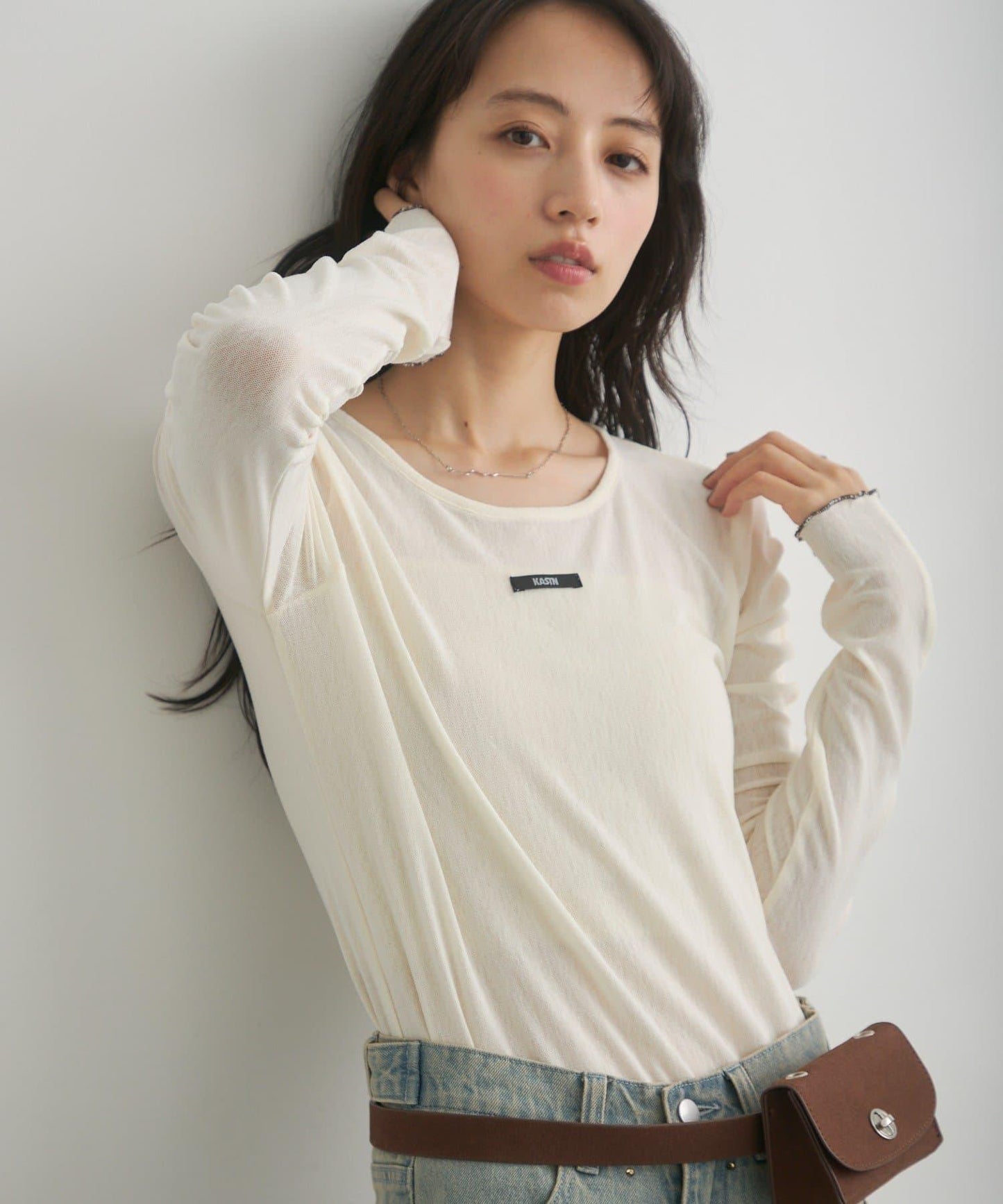花朵印花純色 ニュアンスブルーム 上衣