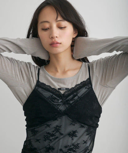 花朵印花純色 ニュアンスブルーム 上衣
