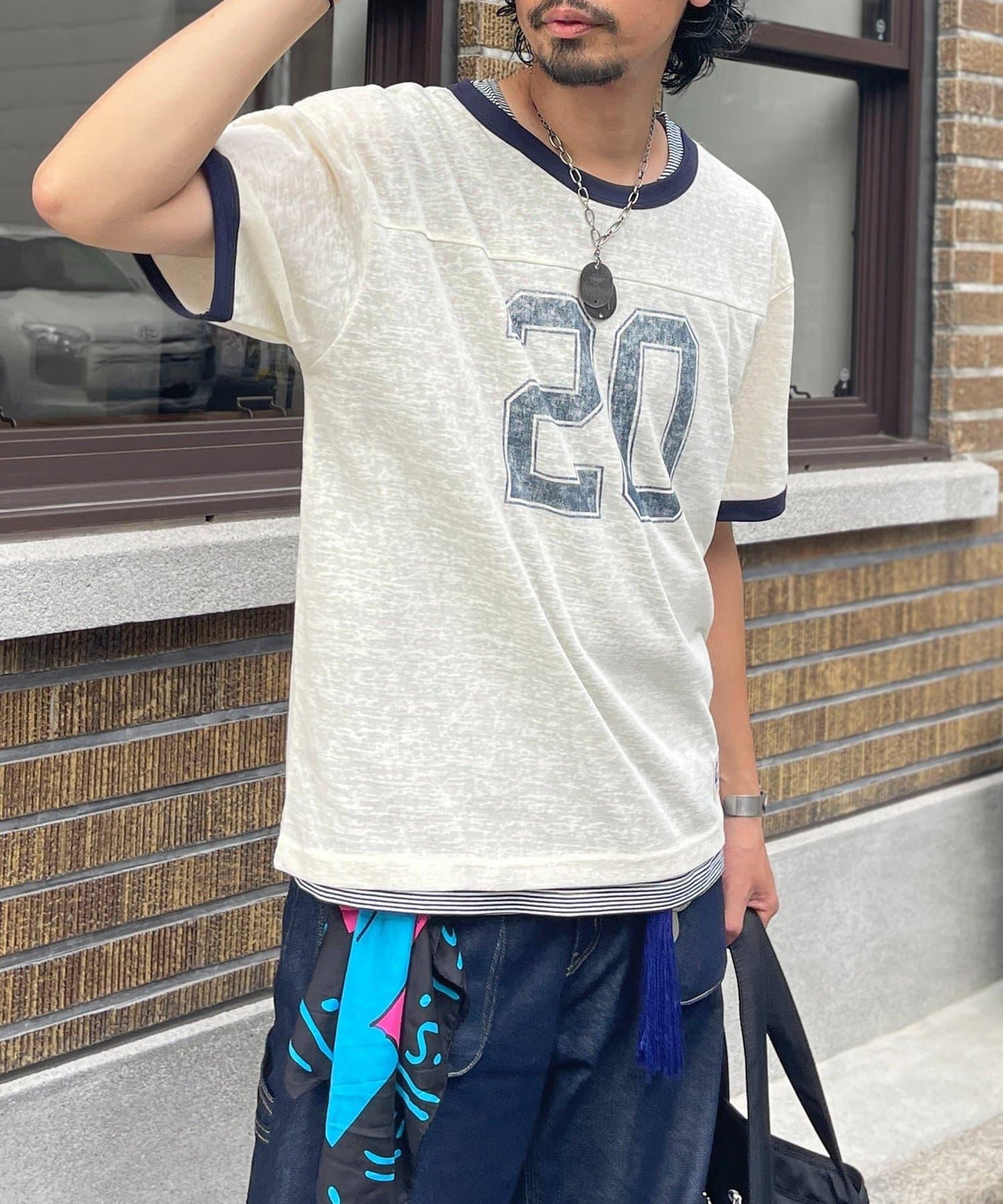 坦克背心套裝透明竹節棉橄欖球T恤