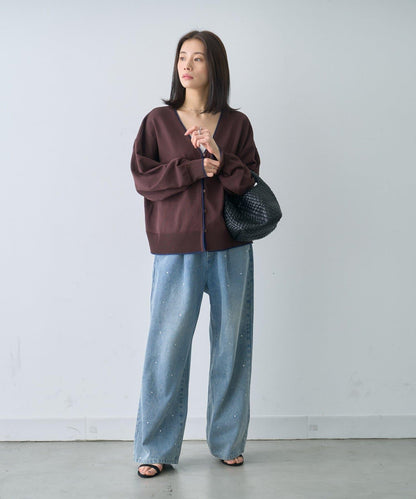 多功能前後兩穿 環扣撞色針織開衫