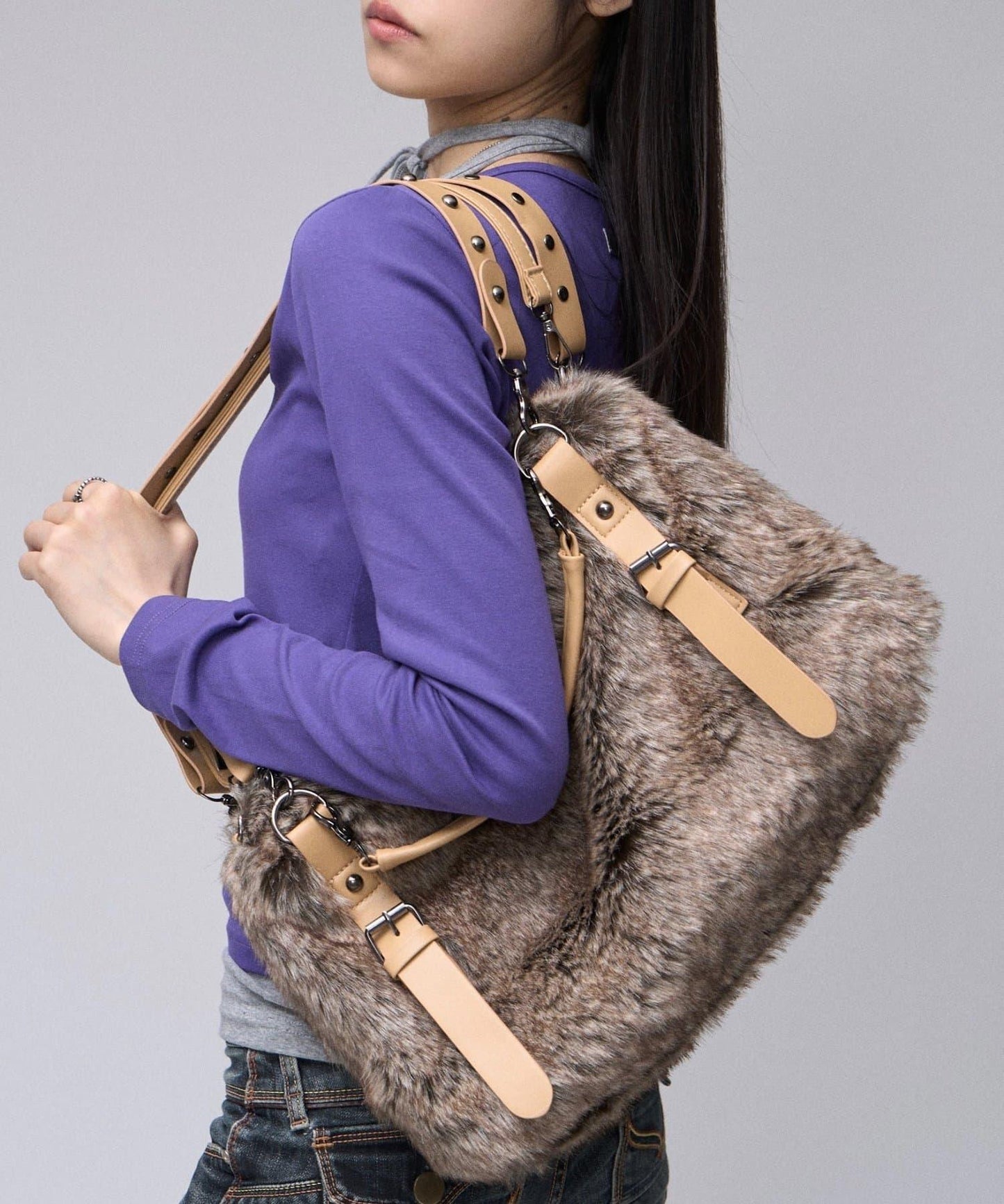 仿皮草單肩包
